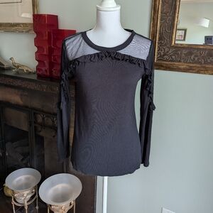 Soft Surroundings Women's Medium Black Sheer Mesh Illusion Shoulders Shirt 18
